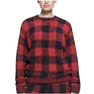 Skims Buffalo Red Black Plaid Fuzzy Knit Sweater S/M NEW